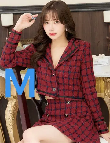 JEWELS 자켓 체크 버건디 셋업 M