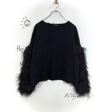 절개 샤기 니트 슬리브 스웨터(F) 블랙 리브 무지 성숙/러블리