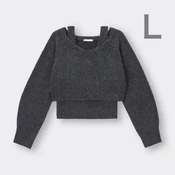 택 포함 새상품 GU 2피스 퍼피 터치 스웨터 다크 그레이 L