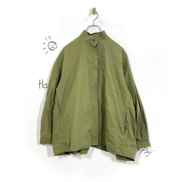 EN CLOCHE 스탠드 카라 개더 셔츠(F) 히요쿠 버튼 그린