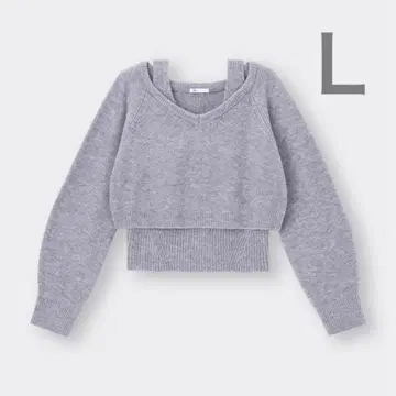 GU 택 포함 새상품 2피스 퍼피 터치 스웨터 퍼플 L