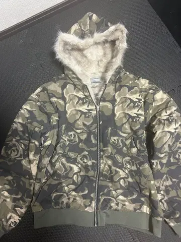 카모 패턴 퍼 후드 자켓 y2k