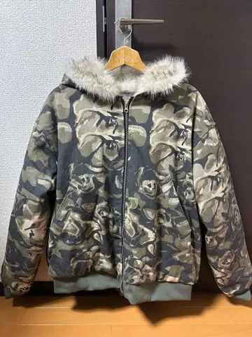 카모 패턴 퍼 후드 자켓 y2k