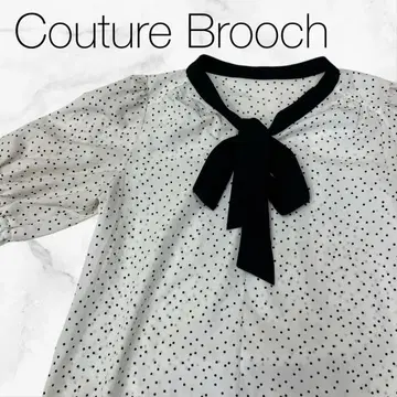 [ 쿠튀르 브로치 ] 상의 셔츠 반팔 화이트 x 블랙 x 물방울 패턴