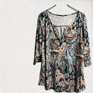 페이즐리 무늬 오부 소매 튜닉