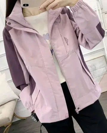 후드 부착 핑크 퍼플 자켓 윈드 브레이커 자켓 방한복