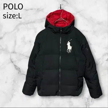 POLO 랄프 로렌 다운 자켓 블랙 레드 L 사이즈 자수