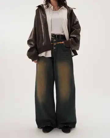 빈티지 워싱 프린지 와이드 데님 / 택 포함