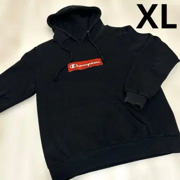 남성용 XL 챔피온 후드 부착 후드티 블랙