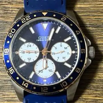 guess 손목시계 파랑 실리콘 벨트 크로노그래프 손목시계