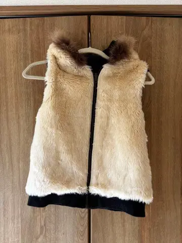 퍼 후드 베스트 베이지