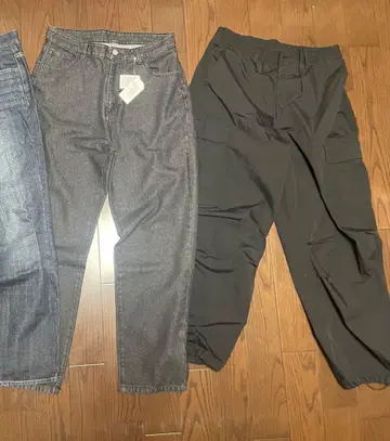 GU 슈퍼 와이드 카고 팬츠 M 사이즈 + 루즈 스트레이트 데님 세트