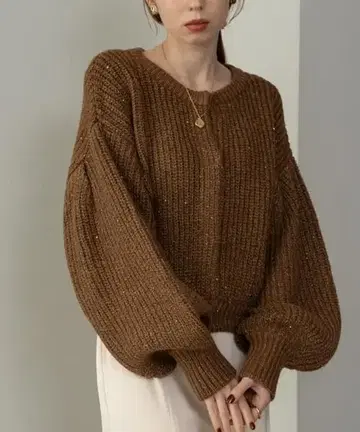 hinari 스팽글 니트 가디건 브라운