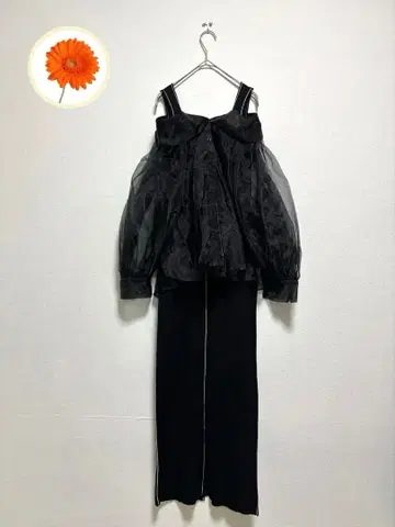 M 코코딜 오간자 셔츠 니트 롱 원피스 2세트 블랙