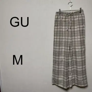 지유 GU 와이드 팬츠 [ M ] 밴딩 체크 무늬 이지 팬츠