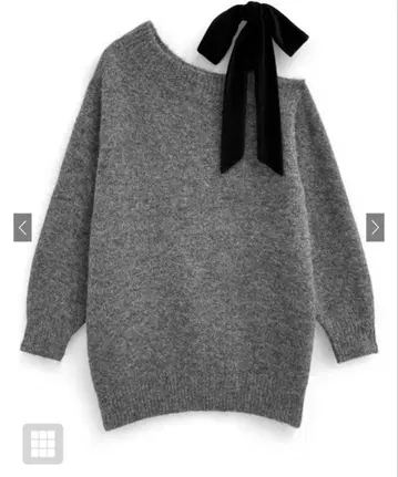 원 숄더 벨로아 리본 니트 미니 원피스 [dr796]