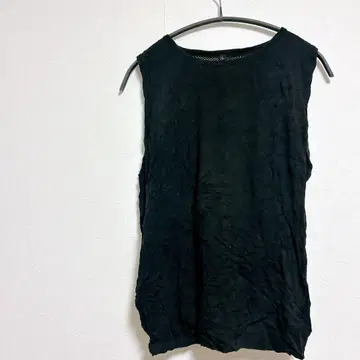 [ L ] 블랙 슬리브리스 T셔츠 블랙 백 스타일 리본