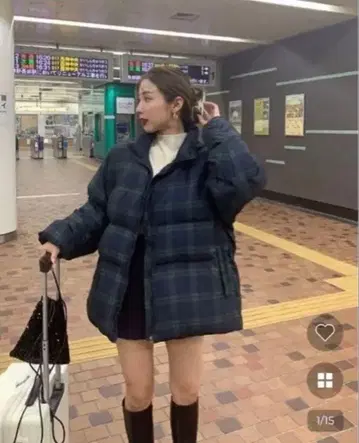 nugu 체크 오버 사이즈 다운 자켓