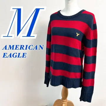 AMERICAN EAGLE 보더 니트 M 네이비 레드