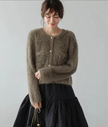 Sugar Biscuit 샤기 니트 가디건 모카