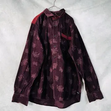 디자인 셔츠 코듀로이 꽃무늬 올 패턴 L 버건디