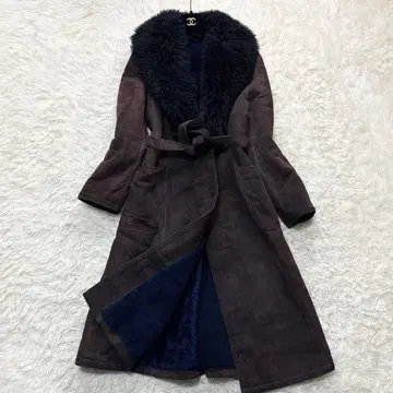 레어 알래스카 리얼 무스탕 코트 여배우 옷깃 A라인 맥시 길이 롱 벨트