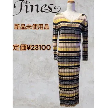 새상품급 Jines(지네스) 멀티 보더 니트 롱 원피스 여성용