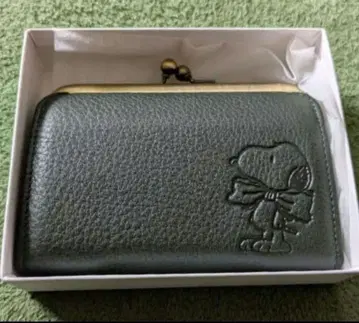 지갑 소가죽 가마구치 스누피 동전 지갑 BOX형 그린