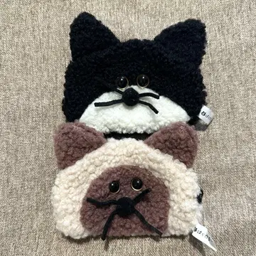 복슬복슬 고양이 파우치 2 베이지 샤무 블랙 하치와레