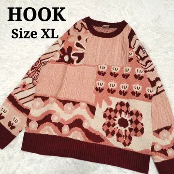 [ 새상품급 ] HOOK 패치워크 무늬 니트 맨투맨 플라워 후크