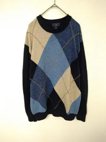 다커스 니트 스웨터 남성용 M 네이비 색상 아가일 무늬 면 100%