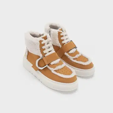 찰스앤키스 가비네 레더 퍼 라인 하이탑 스니커즈