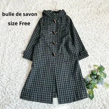 컨디션 최상 뷔르데사봉 멜톤 울 롱 더플 코트 체크 격자 무늬