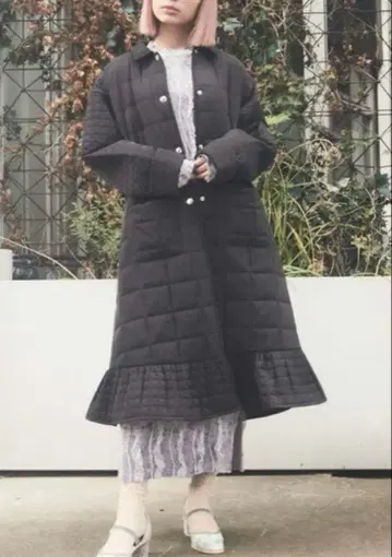 merry jenny/불규칙 체크 퀼트 코트/블랙 블랙/F