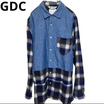 GDC 데님 체크 무늬 긴팔 셔츠