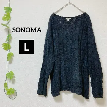 SONOMA 니트 스웨터 레이스 편직 L 사이즈 여성용 다크 네이비