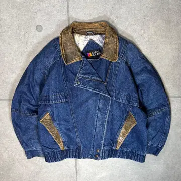 G 데님 자켓 더블 라이더 가죽 90s 안감 패턴 짧은 기장