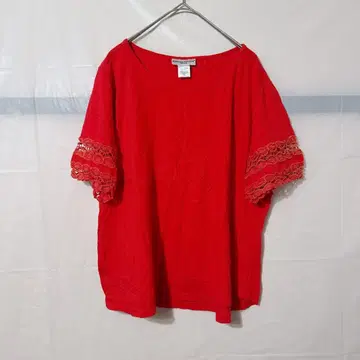 새상품급 REBECCA MALONE 레드 T셔츠 PL 반팔 소매 레이스풍