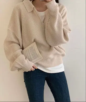 세트 판매 루즈핏 컬러 하프 지퍼 + 이너 론 T