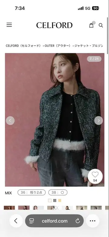 CELFORD 스탠 칼라 자켓 36