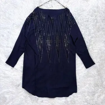 [노브랜드] 니트 티셔츠 네이비 M-L 튜닉 비즈 디자인