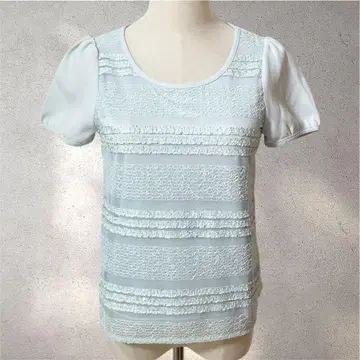 [매쉬매쉬] 38/티셔츠/스카이블루/레이스/시어/쿨넥/반팔