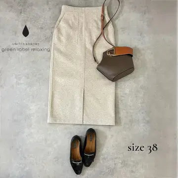 [미 라인] 그린 라벨 울 혼방 타이트 스커트 38/M 상당 베이지