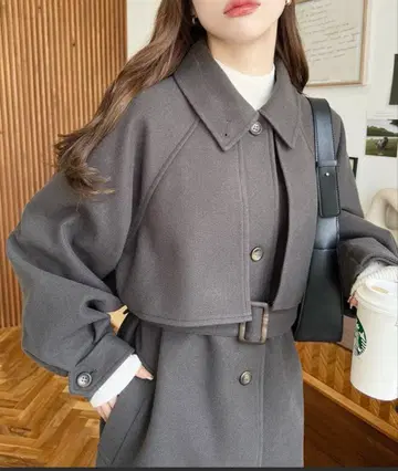 차콜 그레이 벨트 포함 롱 코트 M