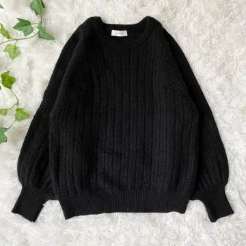 SHIPS 긴팔 니트 블랙 헤링본 퍼프 슬리브 니트 울 혼방