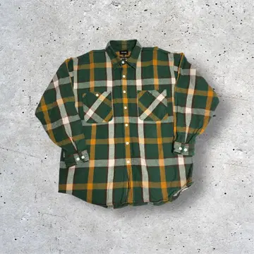 BEAMS 플란넬 셔츠 그린 오렌지