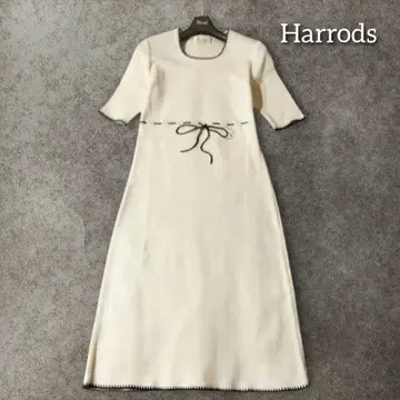 해롯 니트 고급 원피스 화이트 무릎 기장 성숙/러블리 리본