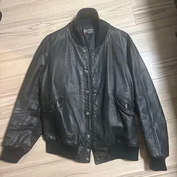 BUTWIN 올 가죽 바시티 자켓 블랙