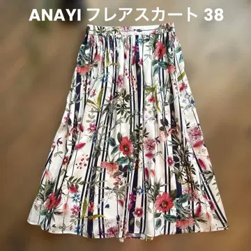 ANAYI 스트라이프 플라워 프린트 플레어 스커트 38