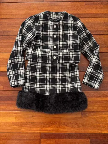 체크 무늬 크롭 자켓 & 스커트 셋업